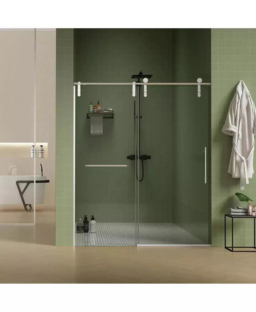 Streamdale Furniture 56" -60" W x 70" H Frameless Shower Door, Sliding Shower Door, Premium 5/16" (8mm) Thick Tempered Glass Shower Enclosure with Towel Bar, Double Side Easy Clean Coat, Brushed Nickel Finished With Buffe
