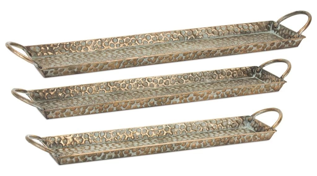 Hivvago Hammered Metal Tray with Washed Finish and Handles (Set of 3)
