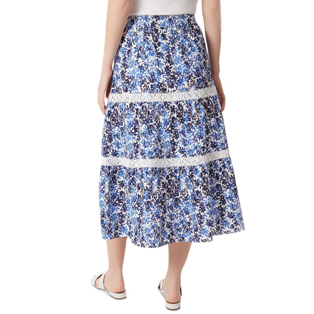 Jones New York Petite Linen-Blend Lace-Trim Tiered Pull-On Midi Skirt