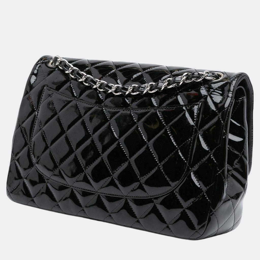 Chanel Chanel Black Jumbo Classic Patent Double Flap