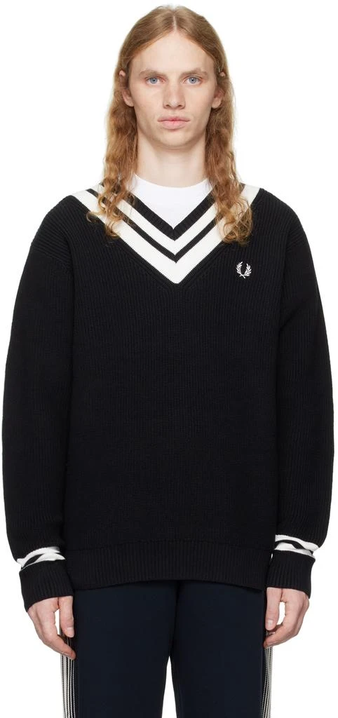 Fred Perry Black Striped Trim V-Neck Sweater 1