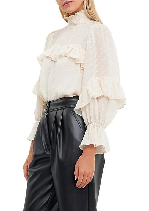 English Factory Factory Swiss Dot Chiffon Ruffle Blouse 3