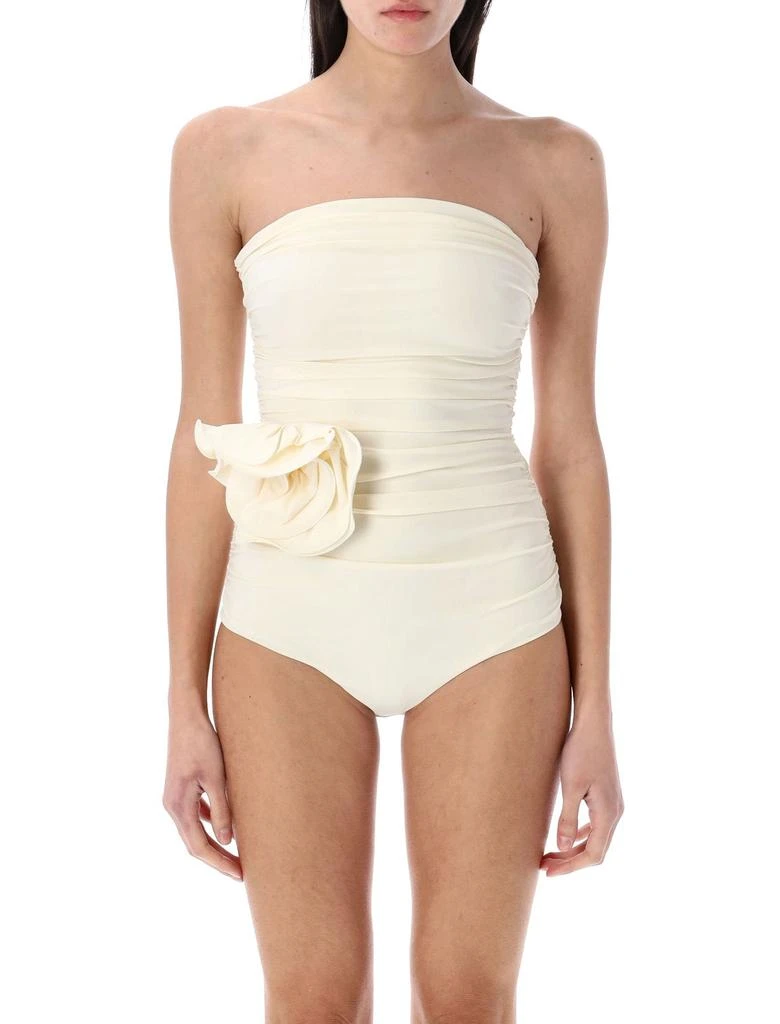 Magda Butrym Magda Butrym Flower Appliqué Strapless Draped Swimsuit 1