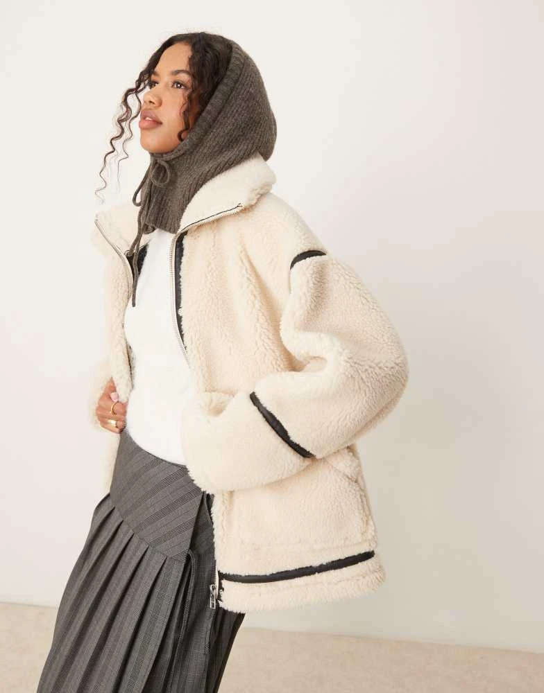 ASOS ASOS DESIGN borg outer aviator jacket in cream 1
