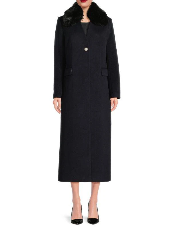 Milly Faux Fur Collar Wool-Blend Coat 1