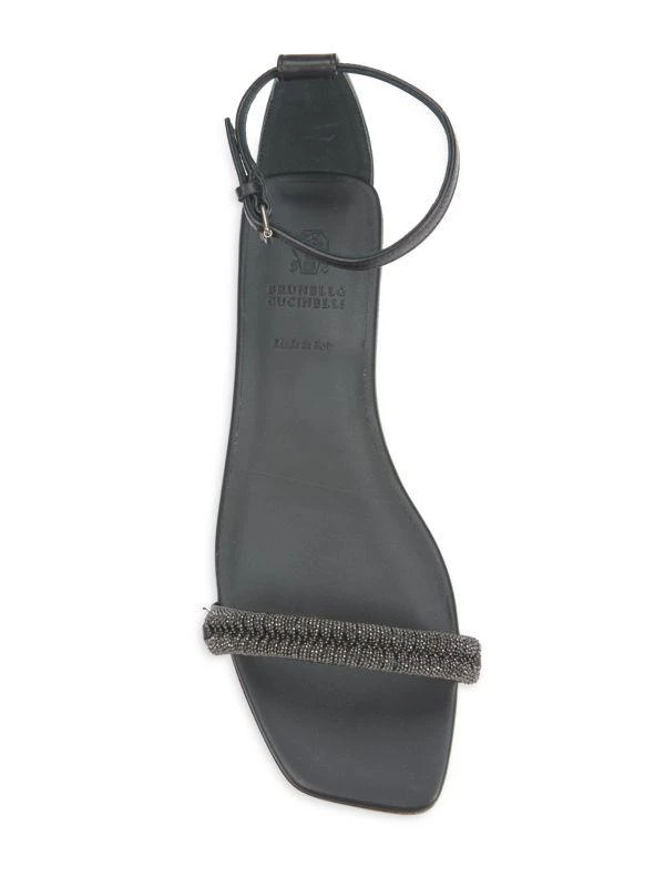 Brunello Cucinelli Beaded Ankle Loop Leather Flat Sandals 5