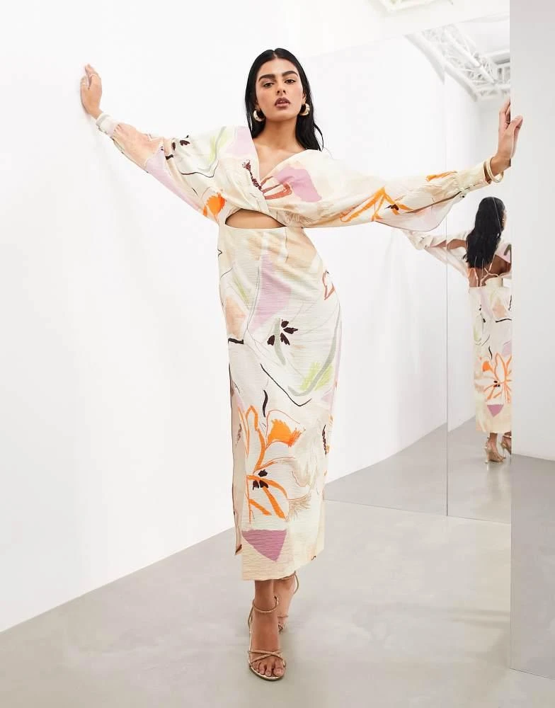 ASOS ASOS EDITION strapping detail maxi dress in stone arty floral 3