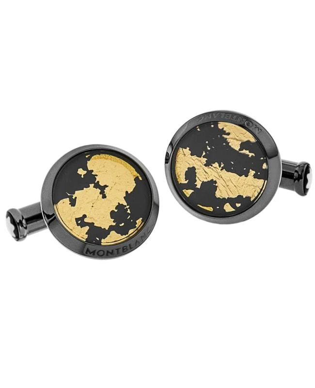 MontBlanc Montblanc Sartorial Gold-Plated Leaf Inlay Black Stainless Steel Men
s Cufflinks 112907