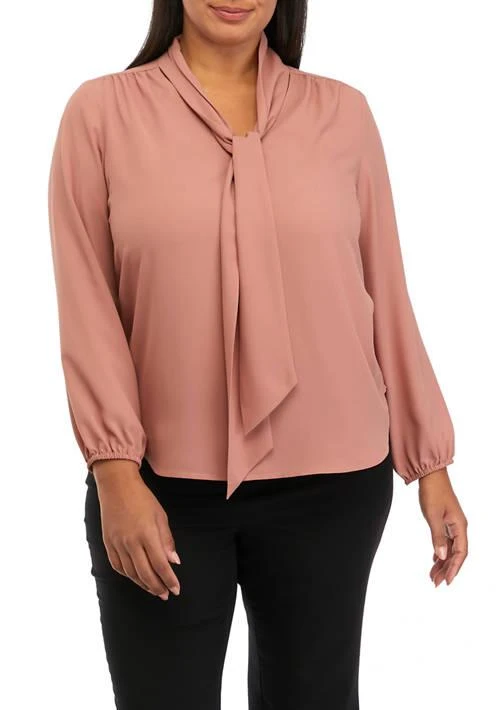 THE LIMITED Limited Plus Size Crepe Long Sleeve Bow Blouse 1