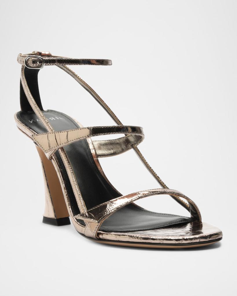 Alexandre Birman Tita Metallic Leather Cage Heel Sandals