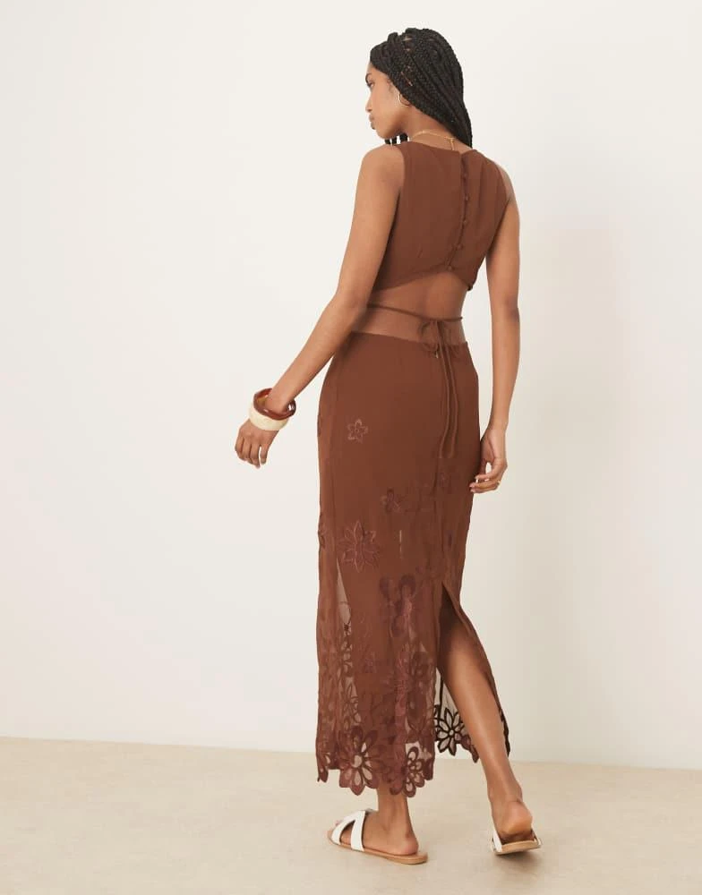 asos design maxi dress with lace godet panels ASOS Midi Dress Lace Godet Panels Ruffle V-Neck Short Sleeve Navy Size 4 NWT