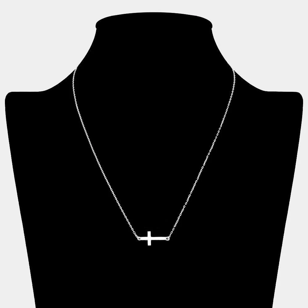 FASHNZFAB SECRET BOX_Sterling Silver Dipped Sideways Cross Pendant Necklace 2