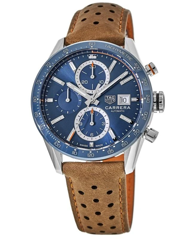 TAG Heuer Tag Heuer Carrera Calibre 16 Chronograph Blue Dial Ceramic Bezel Leather Strap Men's Watch CBM2112.FC6455-PO 1