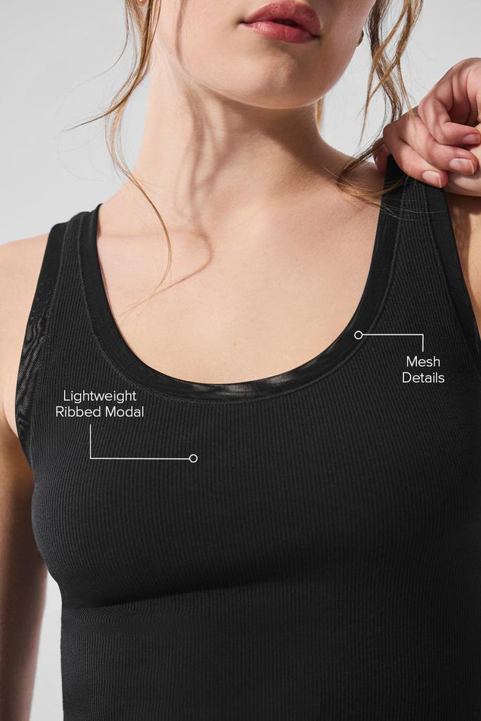 Alo Ribbed Mesh Secret Tank - Black