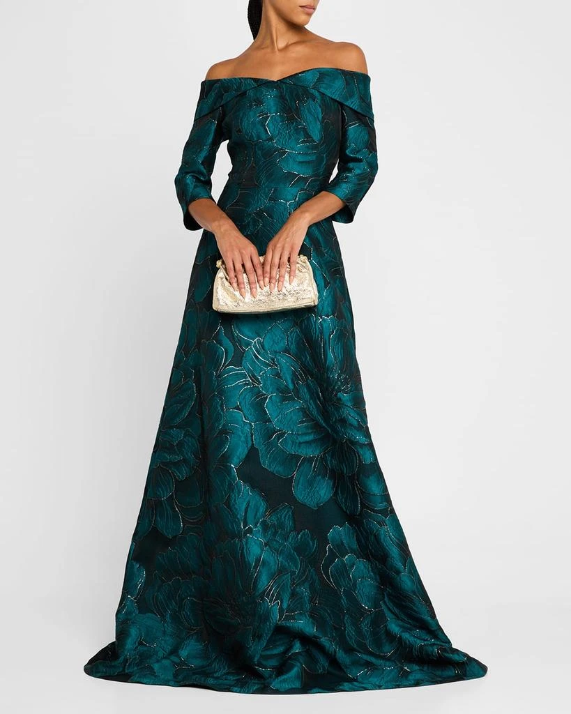 Teri Jon Off-Shoulder Floral Jacquard Gown 4