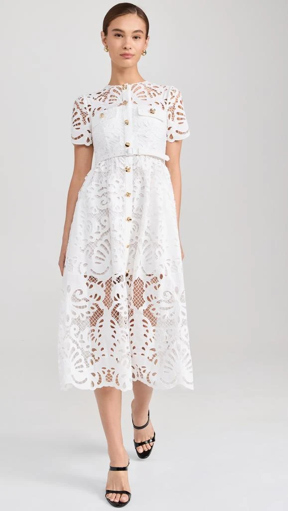 Self Portrait White Cotton Lace Button Midi Dress 4