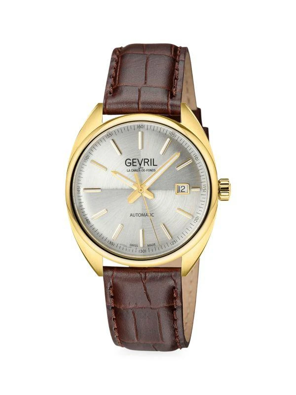 Gevril Five Points 40MM Goldtone Stainless Steel 
Italian Leather Watch 1