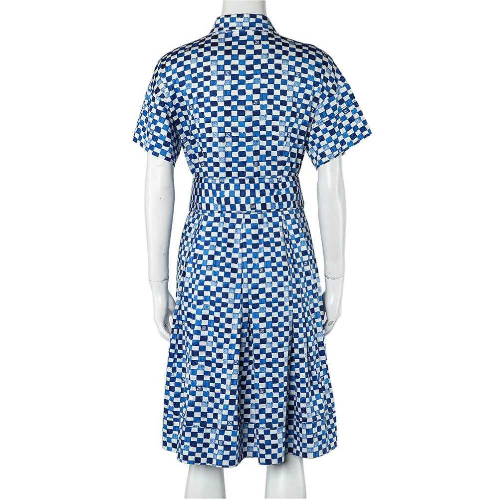 CH Carolina Herrera CH Carolina Herrera Blue Logo Grid Print Cotton Belted Dress S 3