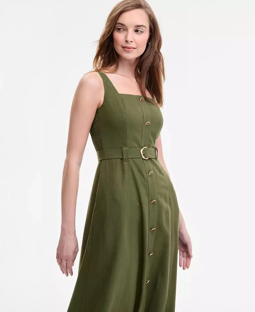 navy blue dress for baby girl Button Front Ribbed Knit A-line Midi Dress in Red main image 0