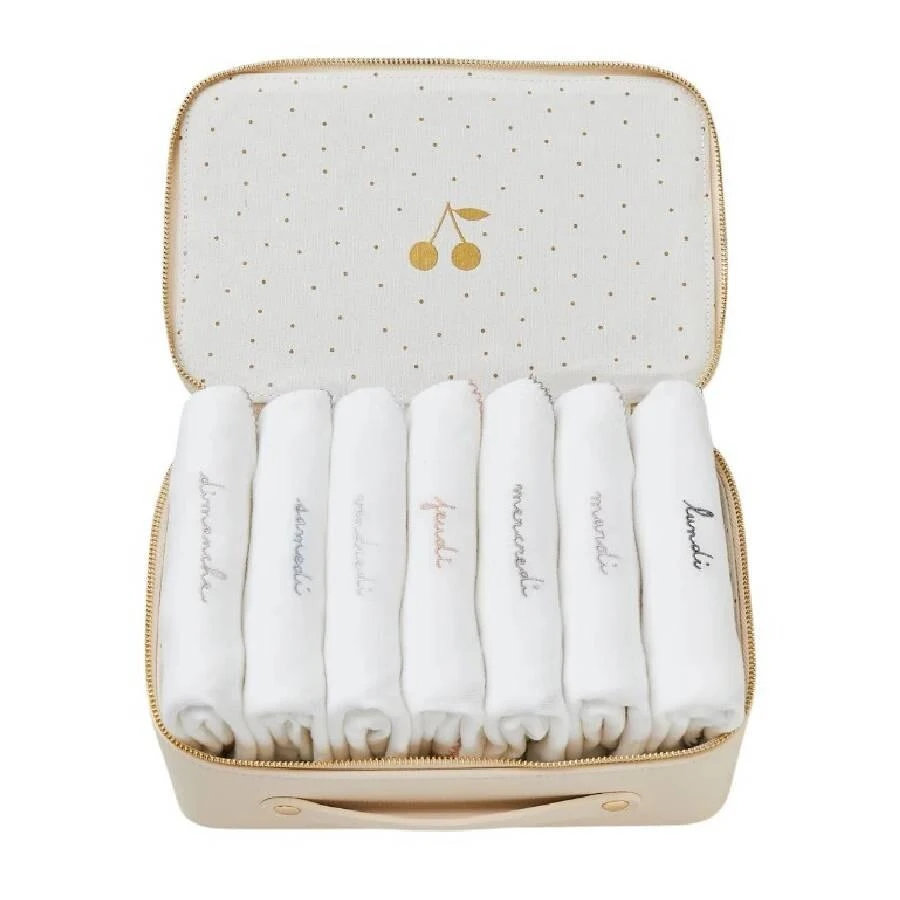 Bonpoint Bonpoint Days Of The Week Printed Long-Sleeve Bodysuits Set, Size 3M