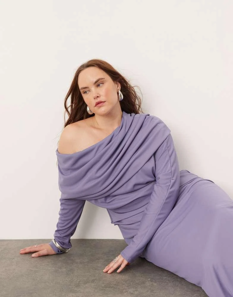 ASOS EDITION Curve jersey long sleeve slouchy maxi dress with layering  detail in blue  On Sale Now with Up to 69% Off | Discover Exclusive Deals  & Savings at BeyondStyle