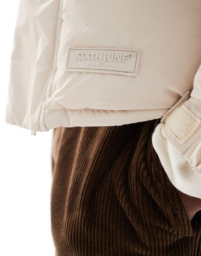 Sixth June irridscent logo detail puffer jacket in beige