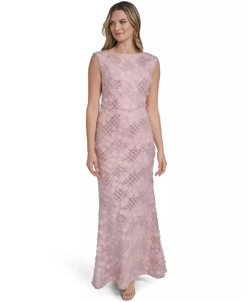Jessica Howard Petite Extended Shoulder Jewel Neck Gown