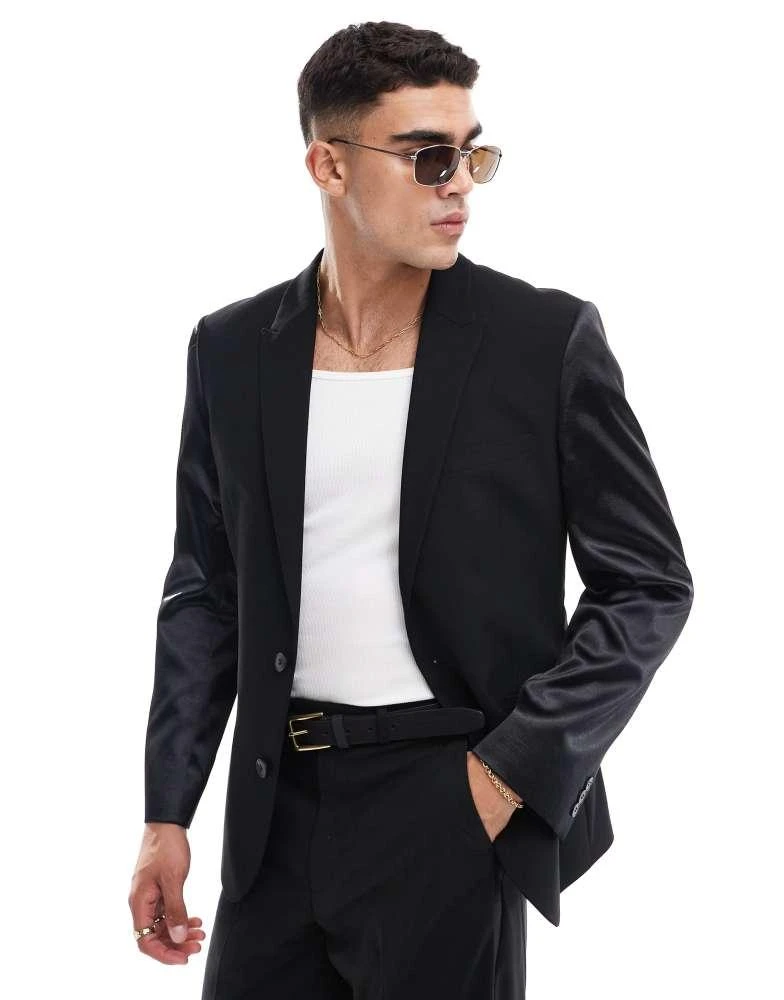 ASOS ASOS DESIGN slim suit jacket in black with satin sleeves 1