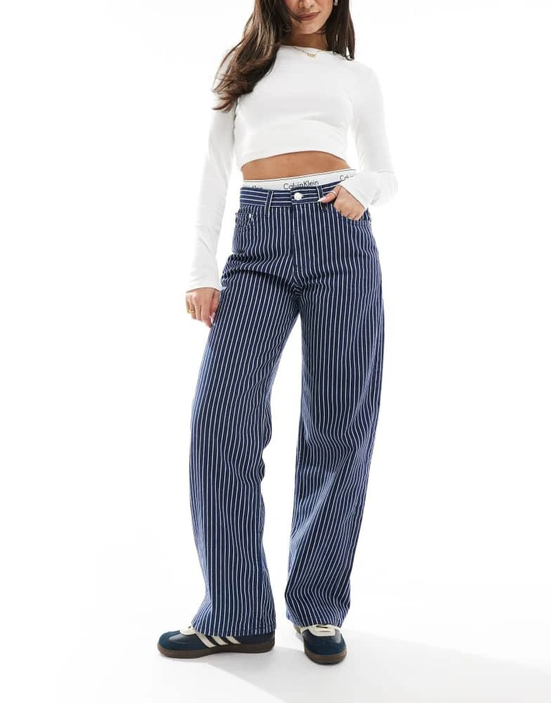 Pull&Bear Pull&Bear striped baggy jeans in blue 1