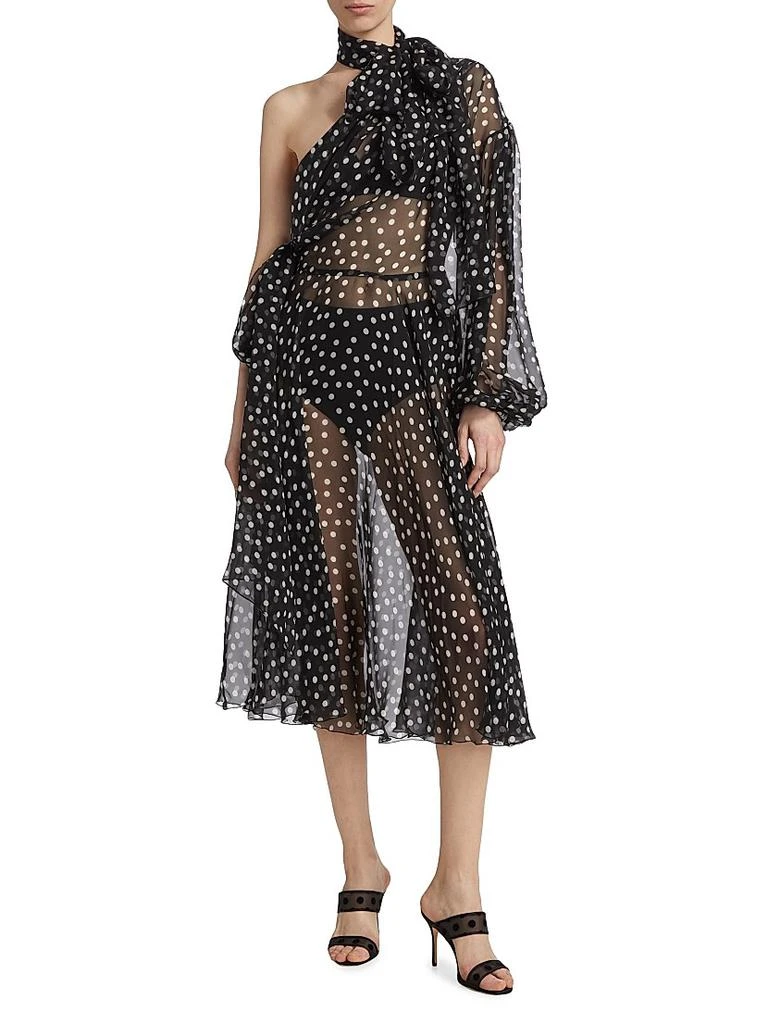 Dolce & Gabbana Sheer Polka Dot Chiffon Silk One-Shoulder Midi Dress 3
