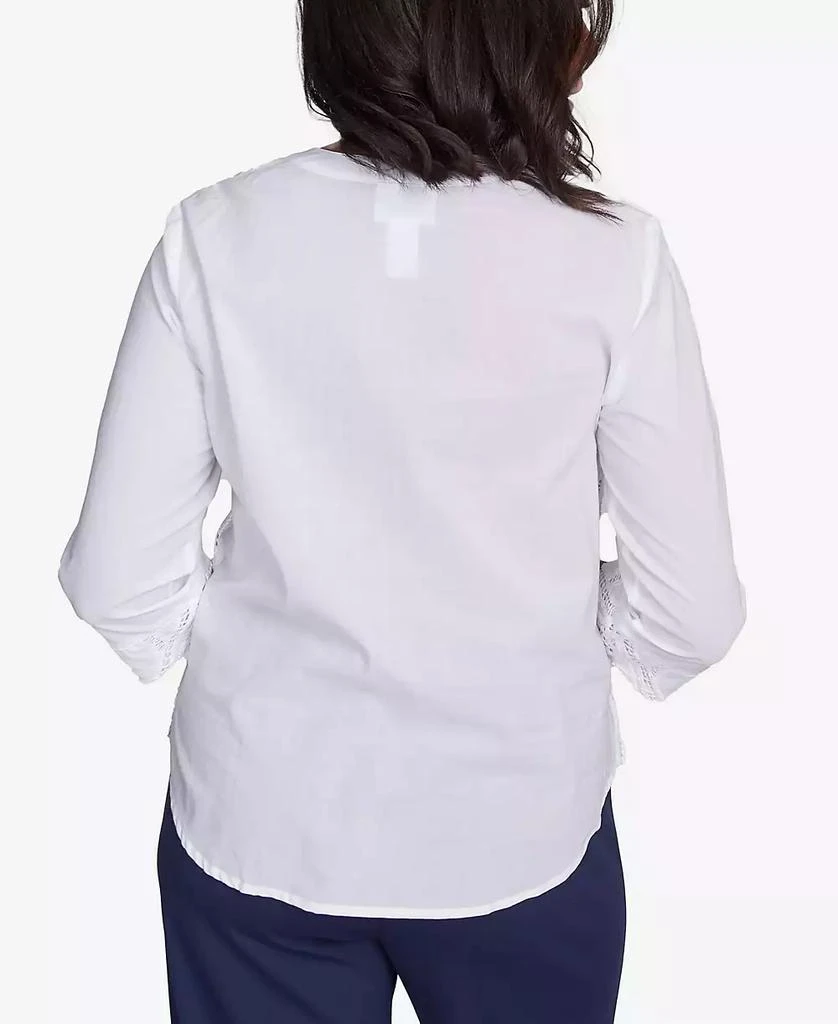 Alfred Dunner Petite Nantucket Lace Scroll Solid Henley Top 2