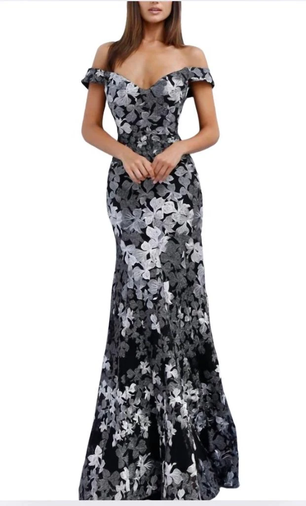 Jovani Jovani - Two Tone Embroidered Off-Shoulder Gown 1