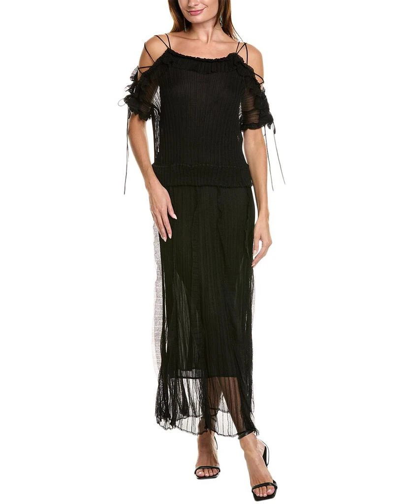 Valentino Pleated Cold-Shoulder Silk-Blend Maxi Dress 1