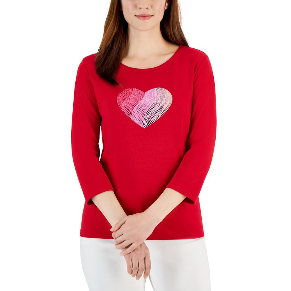 Karen Scott Women's Gem Heart Graphic Pullover Top, Created for Macy's