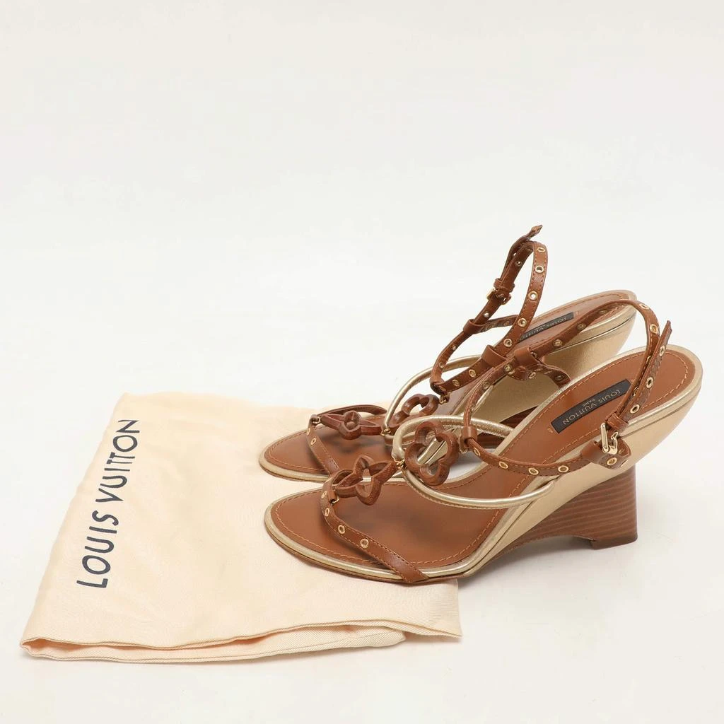 Louis Vuitton Louis Vuitton Brown Leather Eyelet T-Strap Wedge Sandals Size 38.5 9