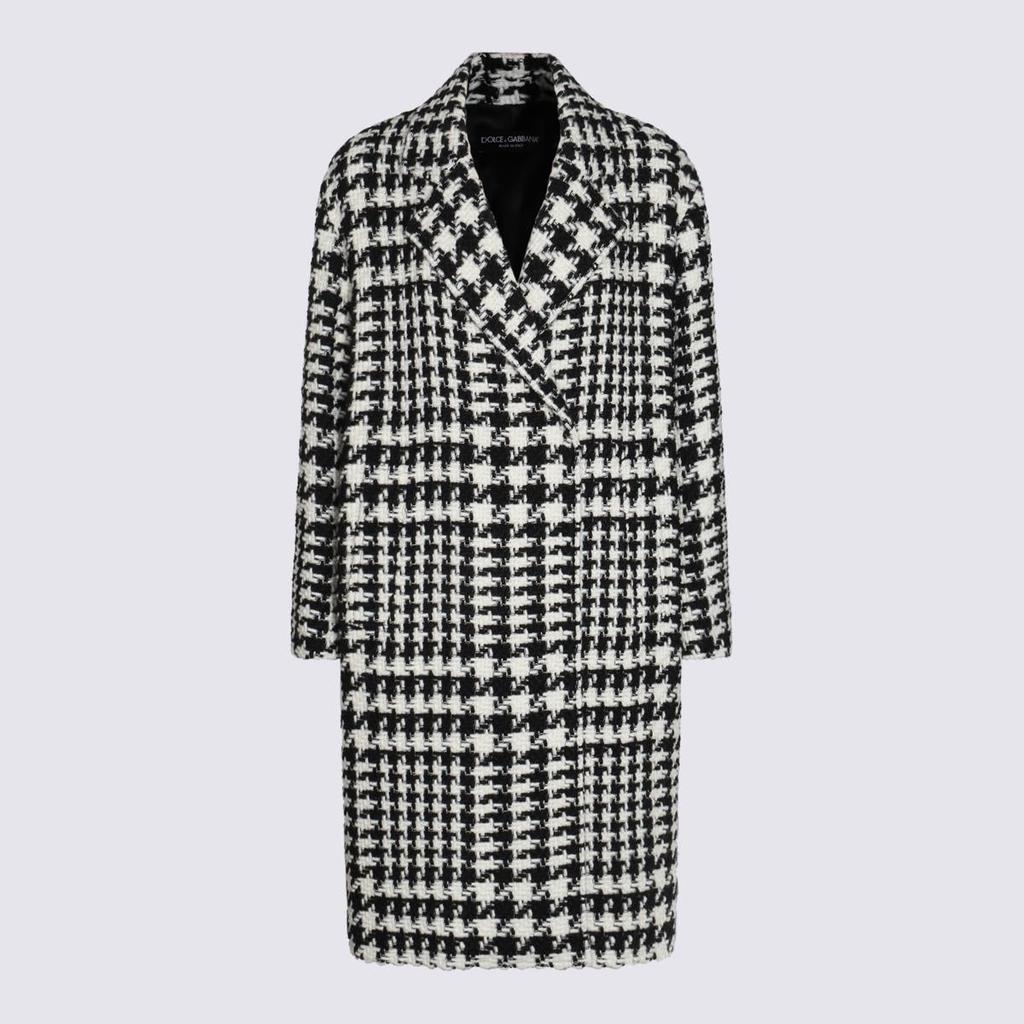 Dolce & Gabbana コート 千鳥柄 ブラック Houndstooth coat Single-breasted houndstooth check coat with belt in Black