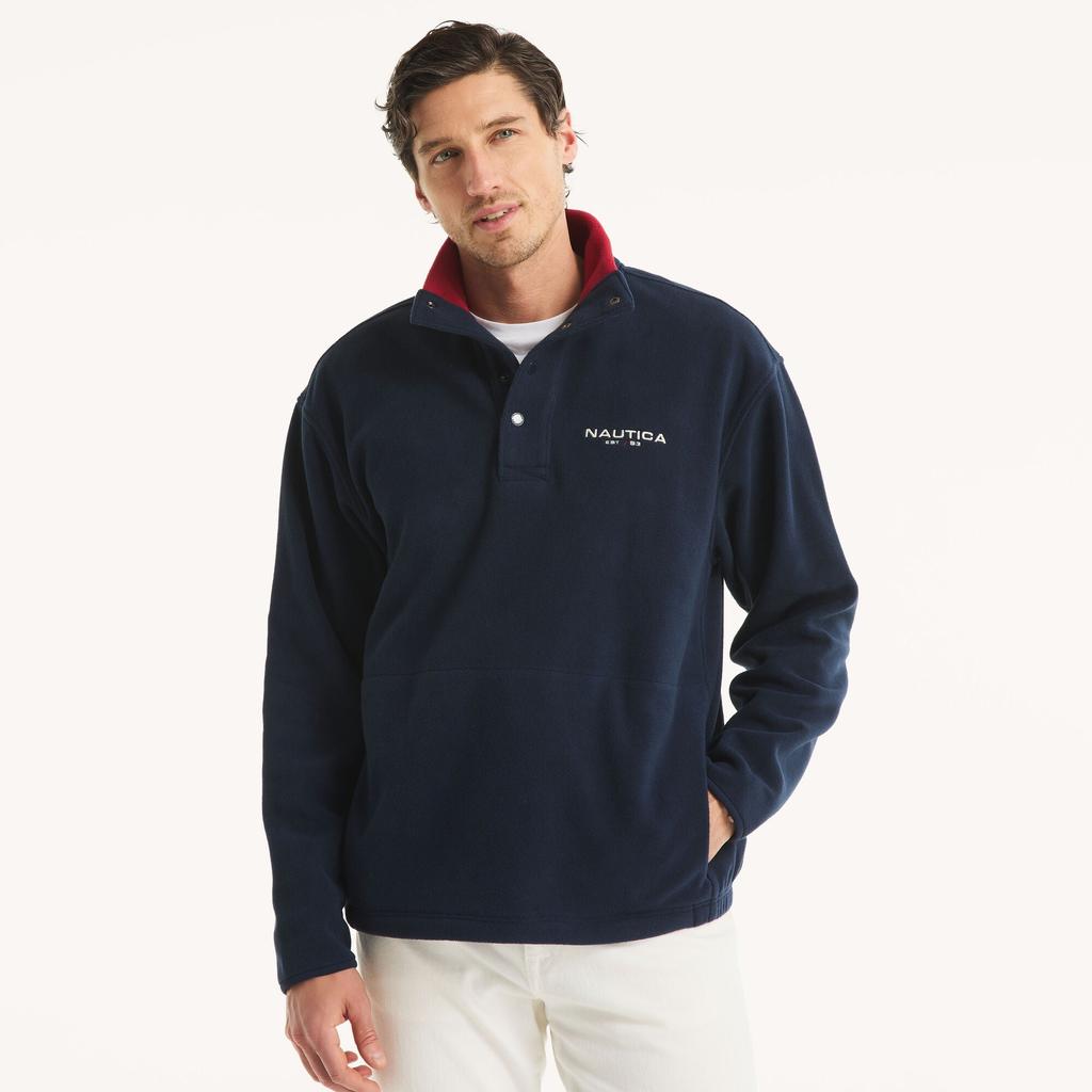 Nautica Mens Nautex Fleece Mock-Neck Pullover