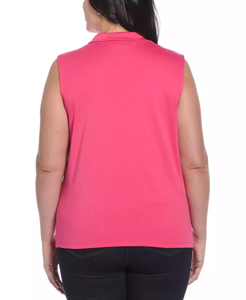 Rafaella Plus Size Ribbed V-Neck Sleeveless Polo T-Shirt