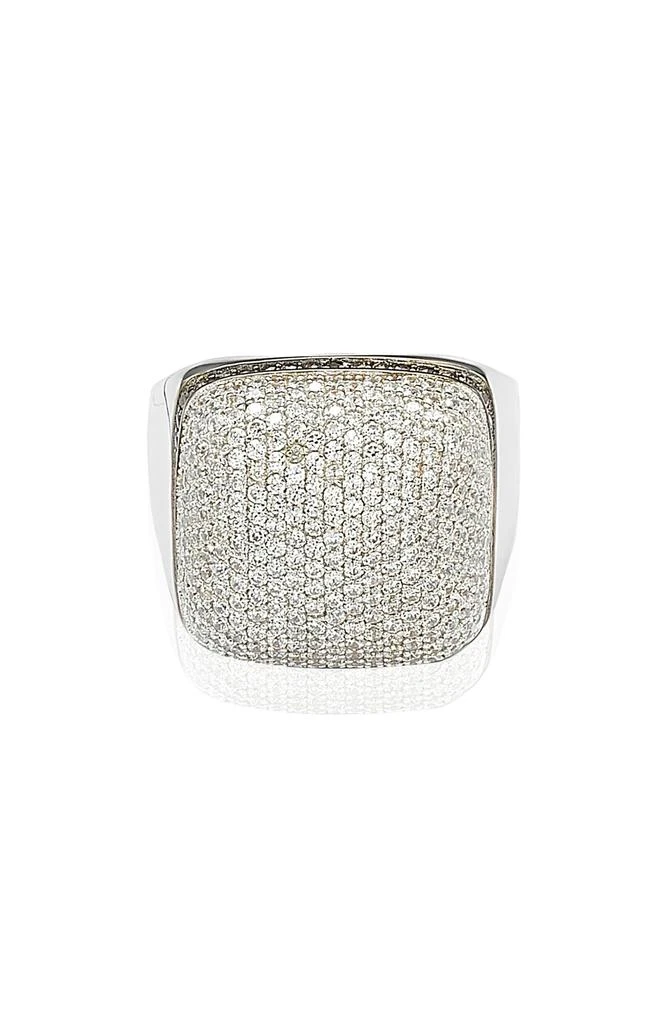 Suzy Levian 14K Yellow Gold Plated Sterling Silver Pavé CZ Square Ring 9