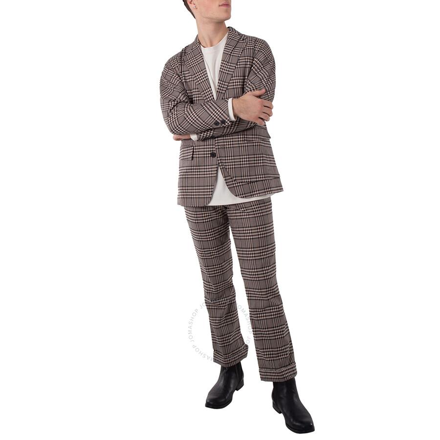 Kolor Men's Beige Gun Club Plaid Single Breasted Blazer