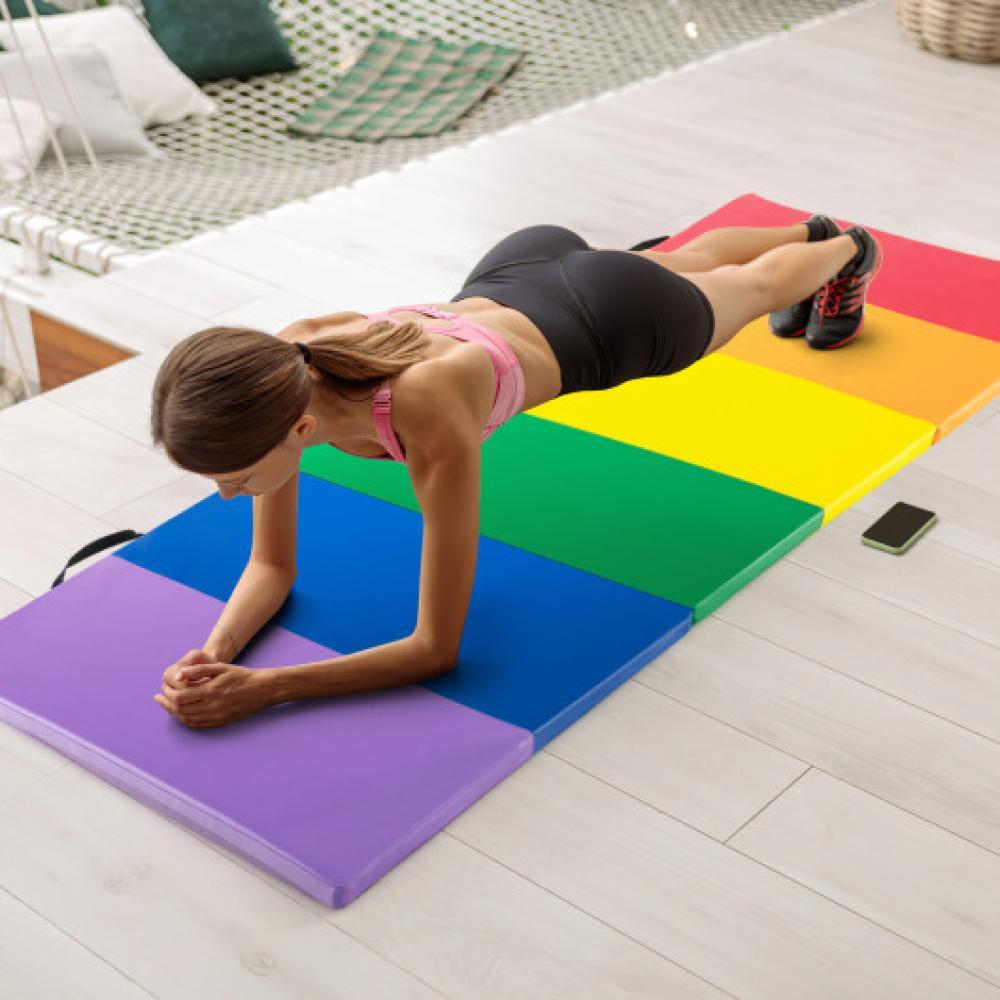 Hivvago PU Leather Tri-Folding Gymnastics Tumbling Mat with Carrying Handles for Kids