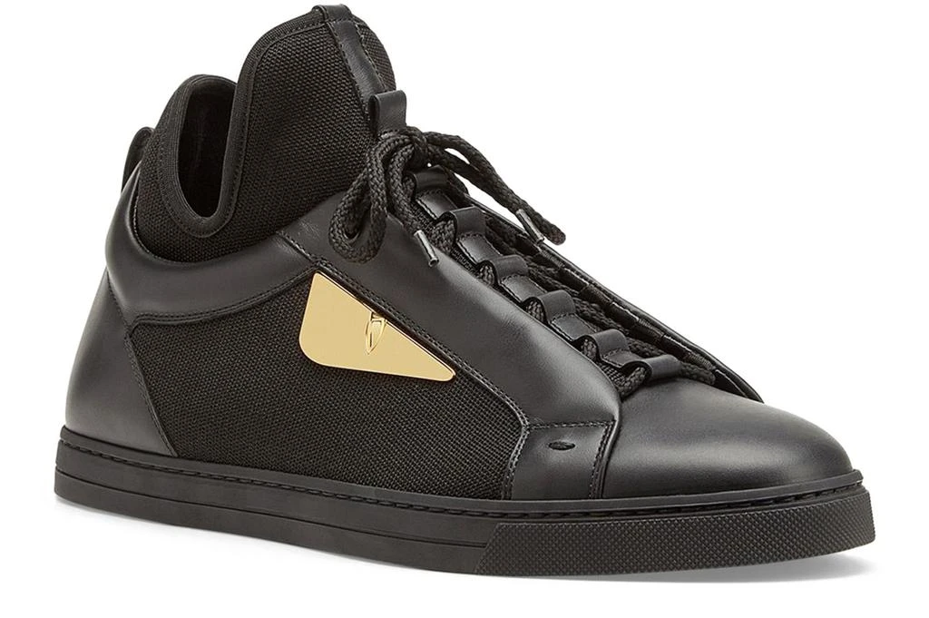 FENDI Black leather and tech fabric high-tops 2