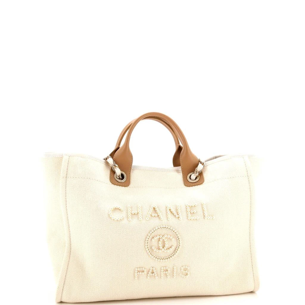 Chanel Deauville Tote Pearl Embellished Canvas Medium 3