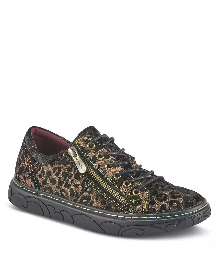 L
Artiste L Artiste Women s DANLI-CHEETA Hand Painted Leather Platform Sneakers with Metallic Floral Accents and Removable Insole