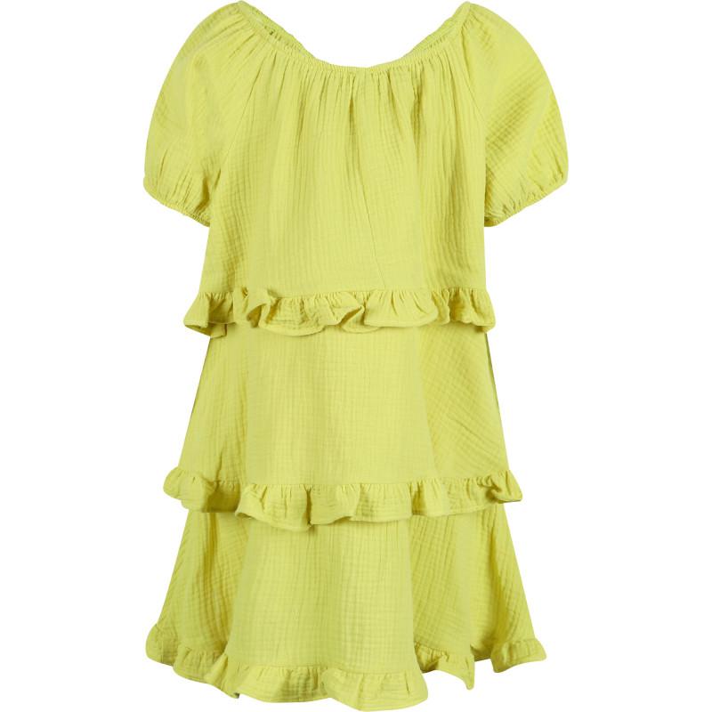 Devotion Tiered ruffles long cotton dress in yellow