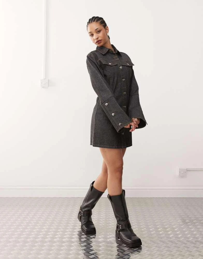 collusion denim dress COLLUSION denim mini dress with wrap detail in rinse wash