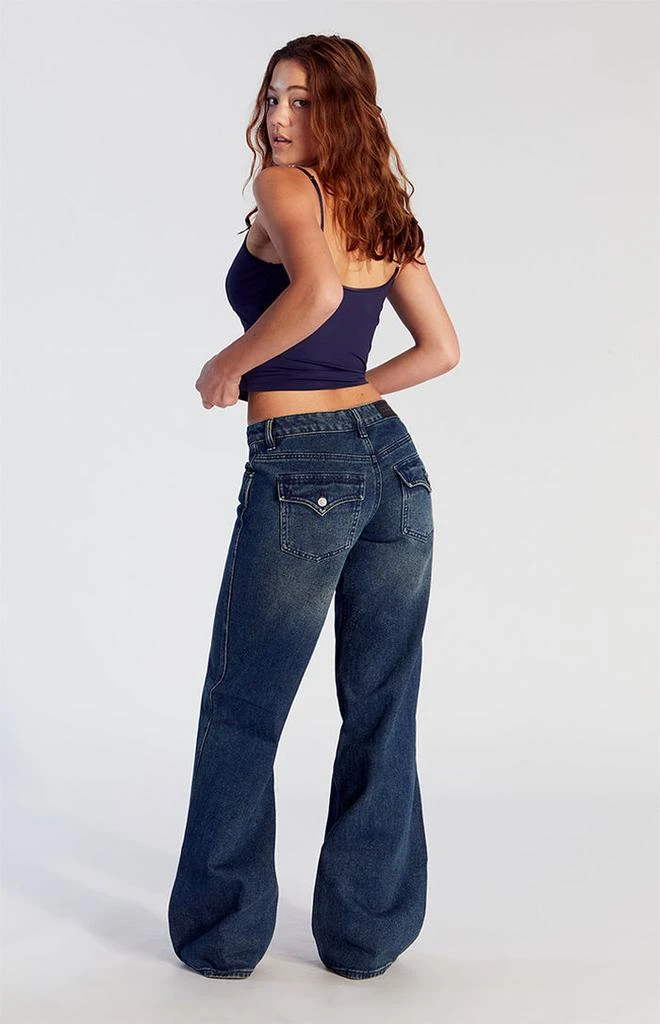 PacSun Casey Low Rise Baggy Jeans Button Pocket Dark Indigo 5