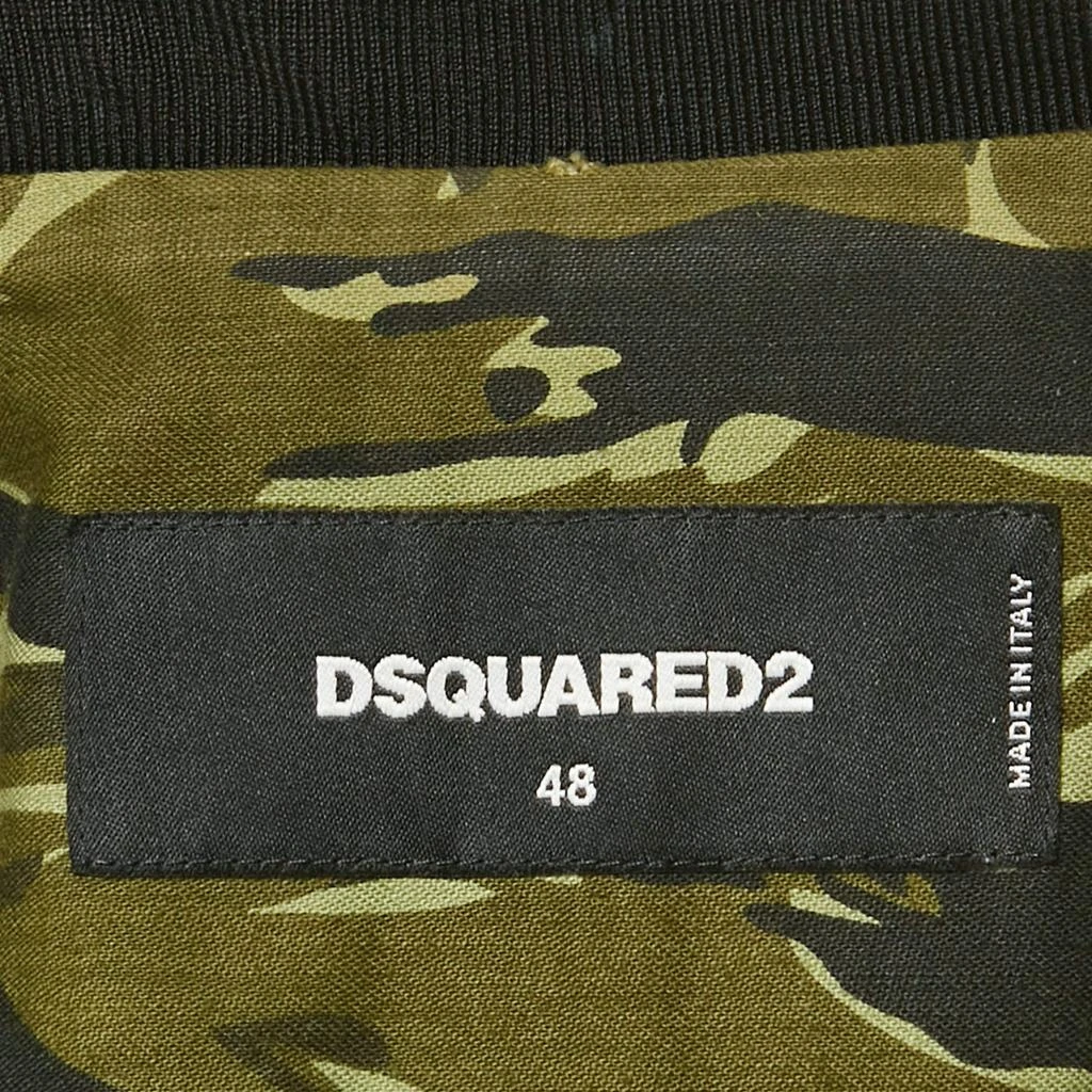 DSQUARED2 Dsquared2 Black/Green Camouflage Print Cotton & Nylon Bomber Jacket M 4