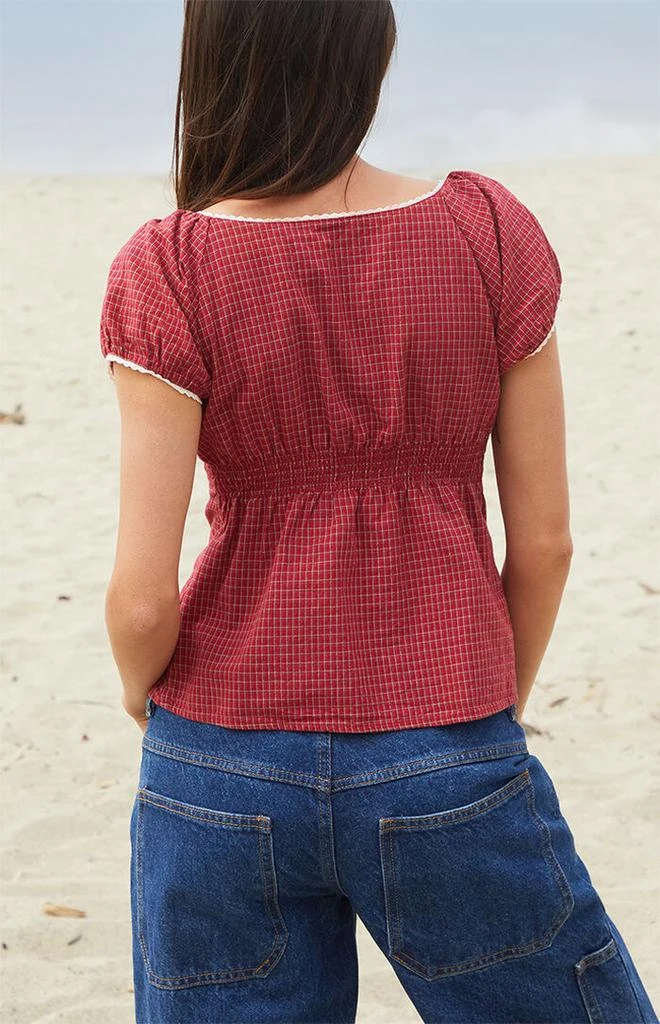John Galt Burgundy Plaid Blair Short Sleeve Top 3