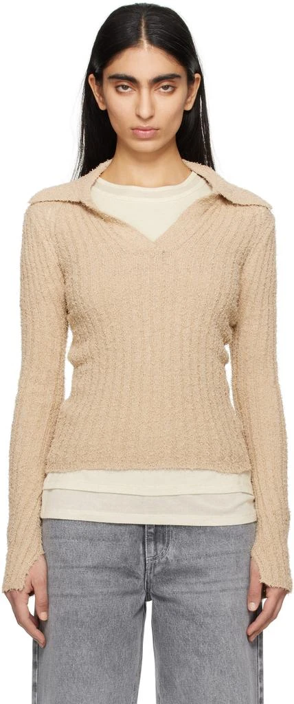 mfpen Beige Open Placket Polo 1
